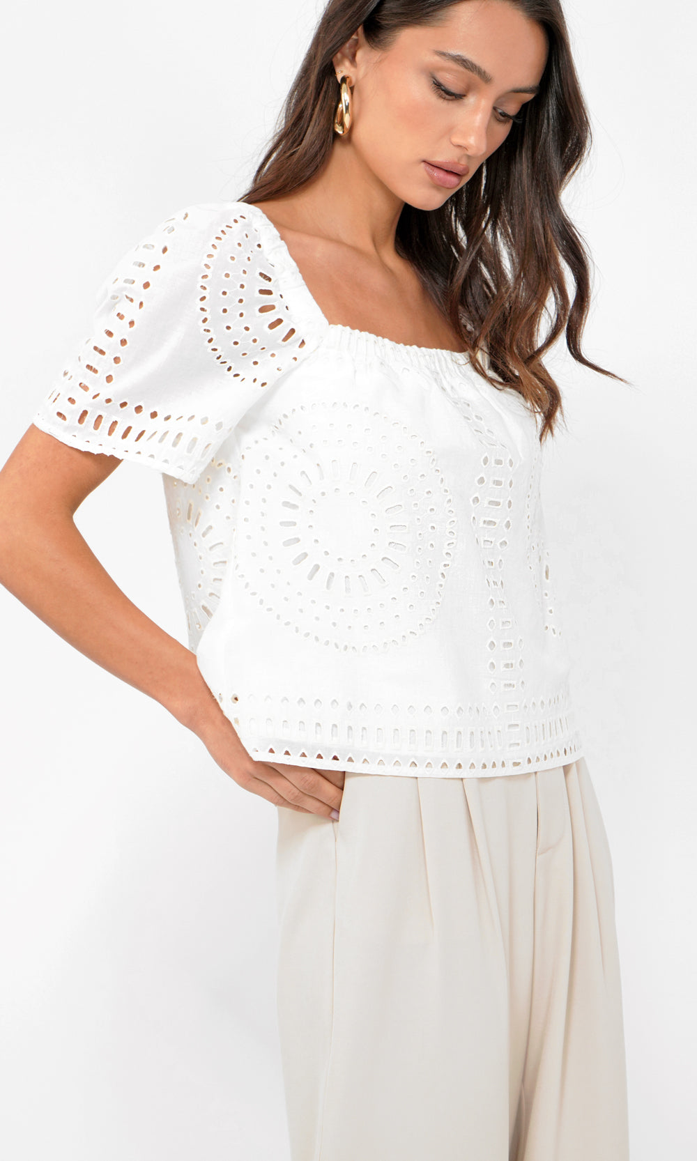 Greylin Sammy Eyelet Square Neck Top in White