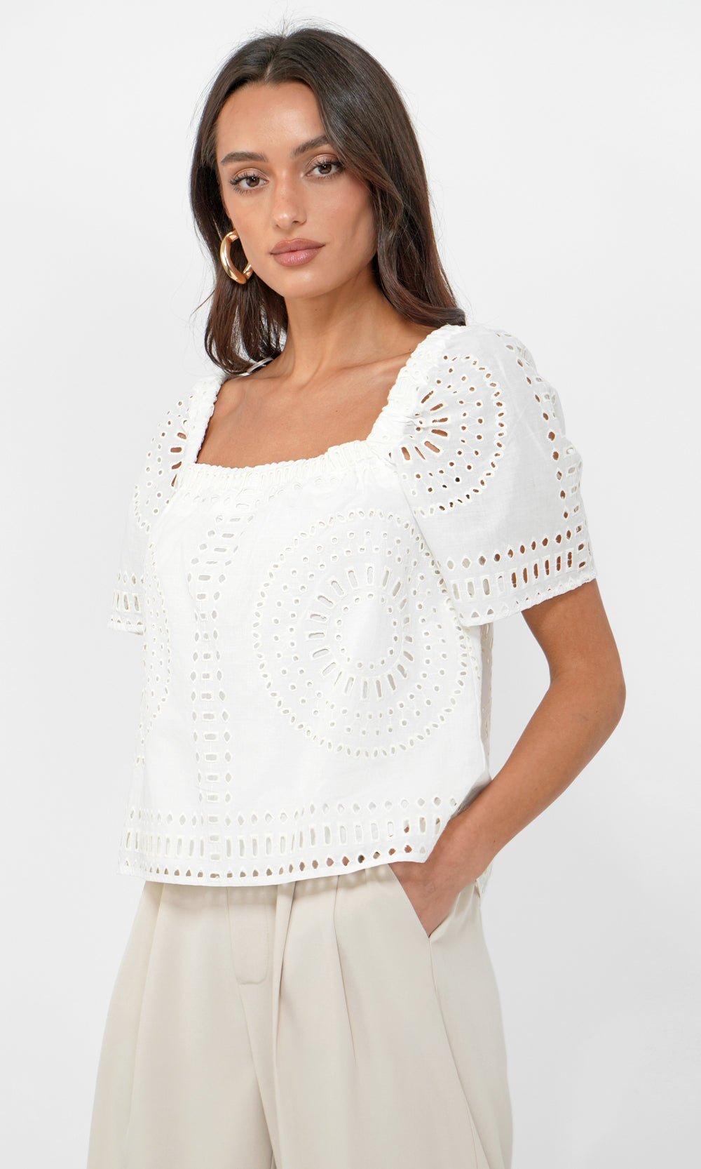 Greylin Sammy Eyelet Square Neck Top in White