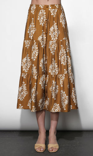 Greylin Marcy Print Tiered Midi Skirt in Honey