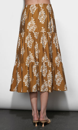 Greylin Marcy Print Tiered Midi Skirt in Honey