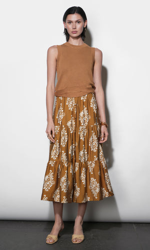 Greylin Marcy Print Tiered Midi Skirt in Honey