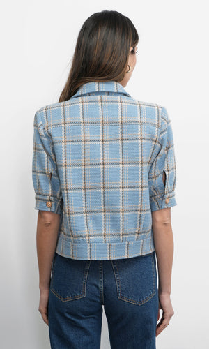 Greylin Joanne Short Sleeve Tweed Plaid Jacket in Retro Blue