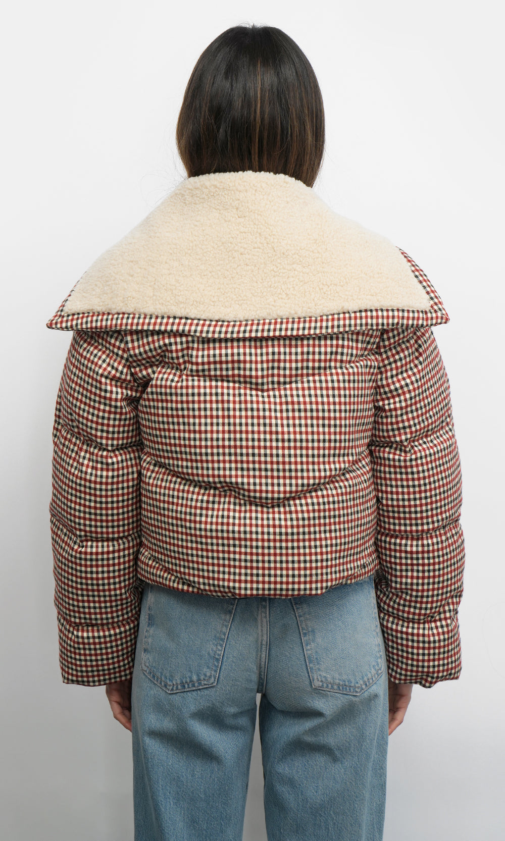 Greylin Sally Gingham Puffer with Shearling Collar in Multi Gingham