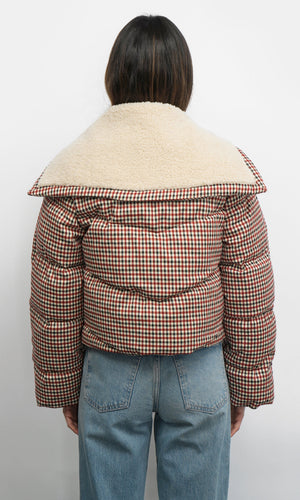 Greylin Sally Gingham Puffer with Shearling Collar in Multi Gingham