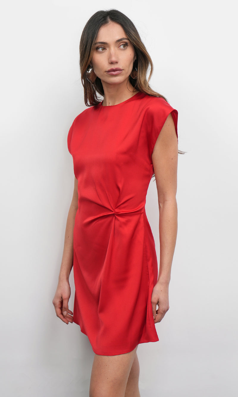 Greylin Watson Dolman Sleeve Satin Side Twist Mini Dress in Red