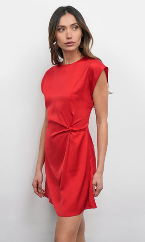 Greylin Watson Dolman Sleeve Satin Side Twist Mini Dress in Red