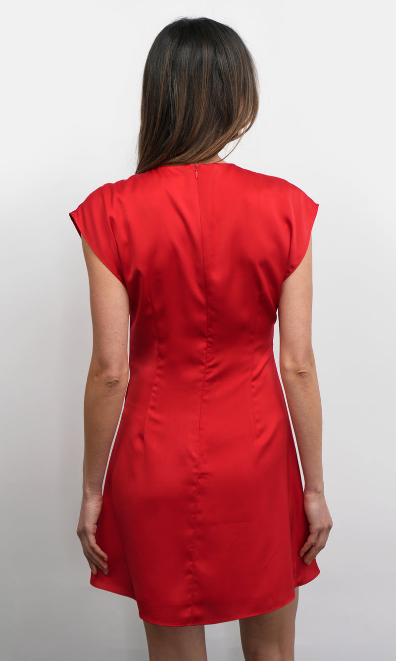 Greylin Watson Dolman Sleeve Satin Side Twist Mini Dress in Red