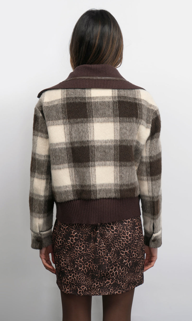 Greylin Lennox Plaid Jacket With Knit Oversized Collar