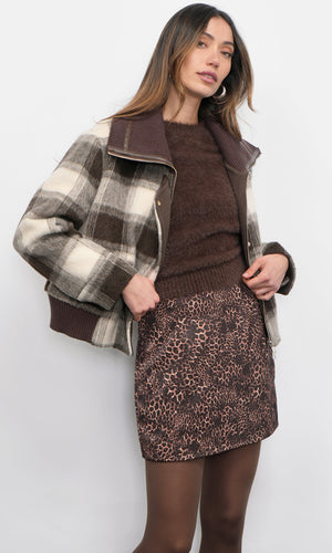 Greylin Lennox Plaid Jacket With Knit Oversized Collar