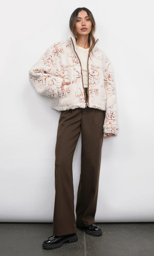 Greylin Jimi Embroidered Sherpa Bomber Jacket in Ivory