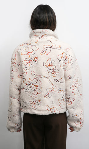 Greylin Jimi Embroidered Sherpa Bomber Jacket in Ivory