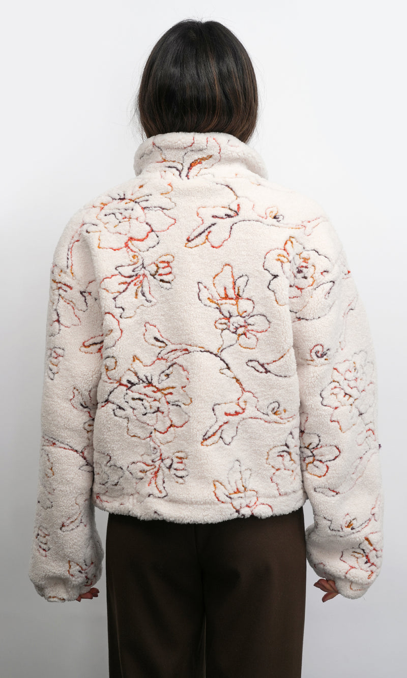 Greylin Jimi Embroidered Sherpa Bomber Jacket in Ivory