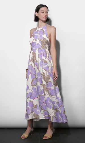 Greylin Ayla Braided Halter Strap Maxi Dress in Cream/Lilac