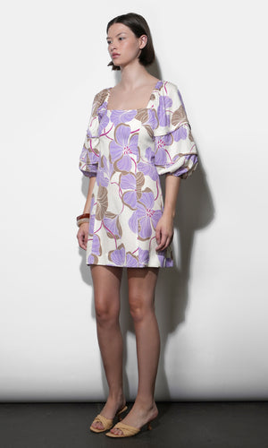 Greylin Emery Bubble Sleeve Piped Mini Dress in Cream/Lilac