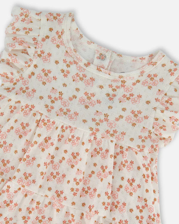 Deux par Deux Romper in Pink Ditsy Flowers