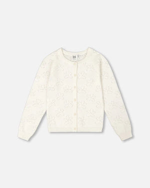 Deux par Deux Pointelle Cardigan in Off White