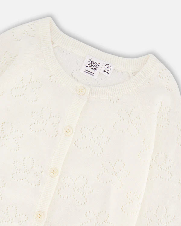 Deux par Deux Pointelle Cardigan in Off White