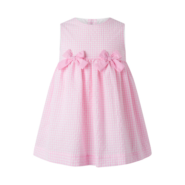 Rachel Riley Baby Bow Dress and Bloomers in Pink Check