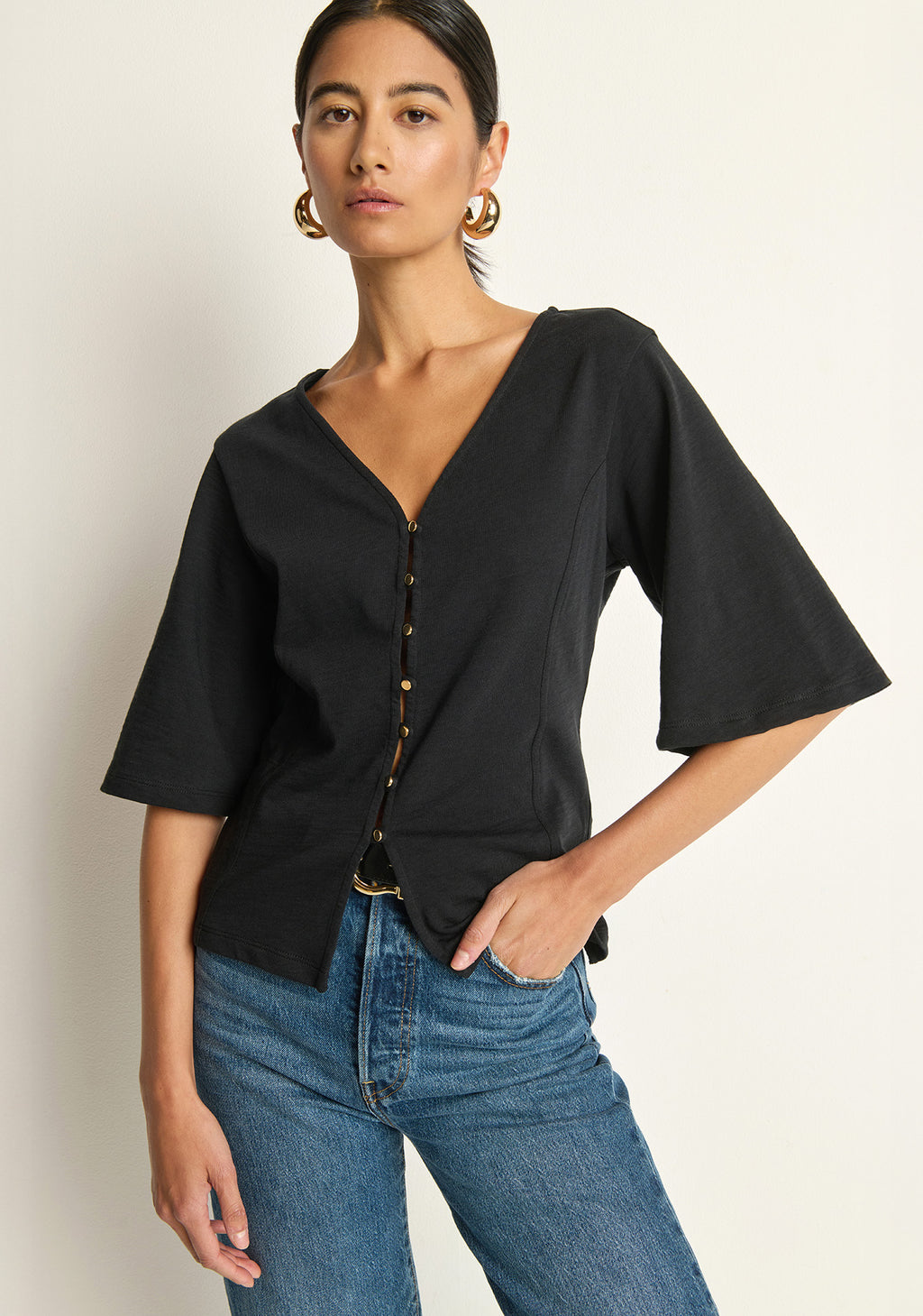 Nation Gisela Half Sleeve Top in Jet Black