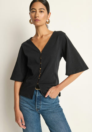 Nation Gisela Half Sleeve Top in Jet Black