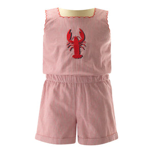 Rachel Riley Embroidered Playsuit in Lobster