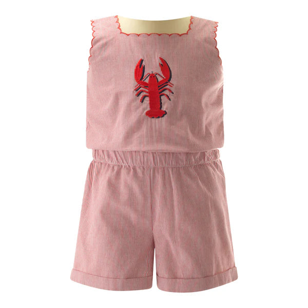 Rachel Riley Embroidered Playsuit in Lobster