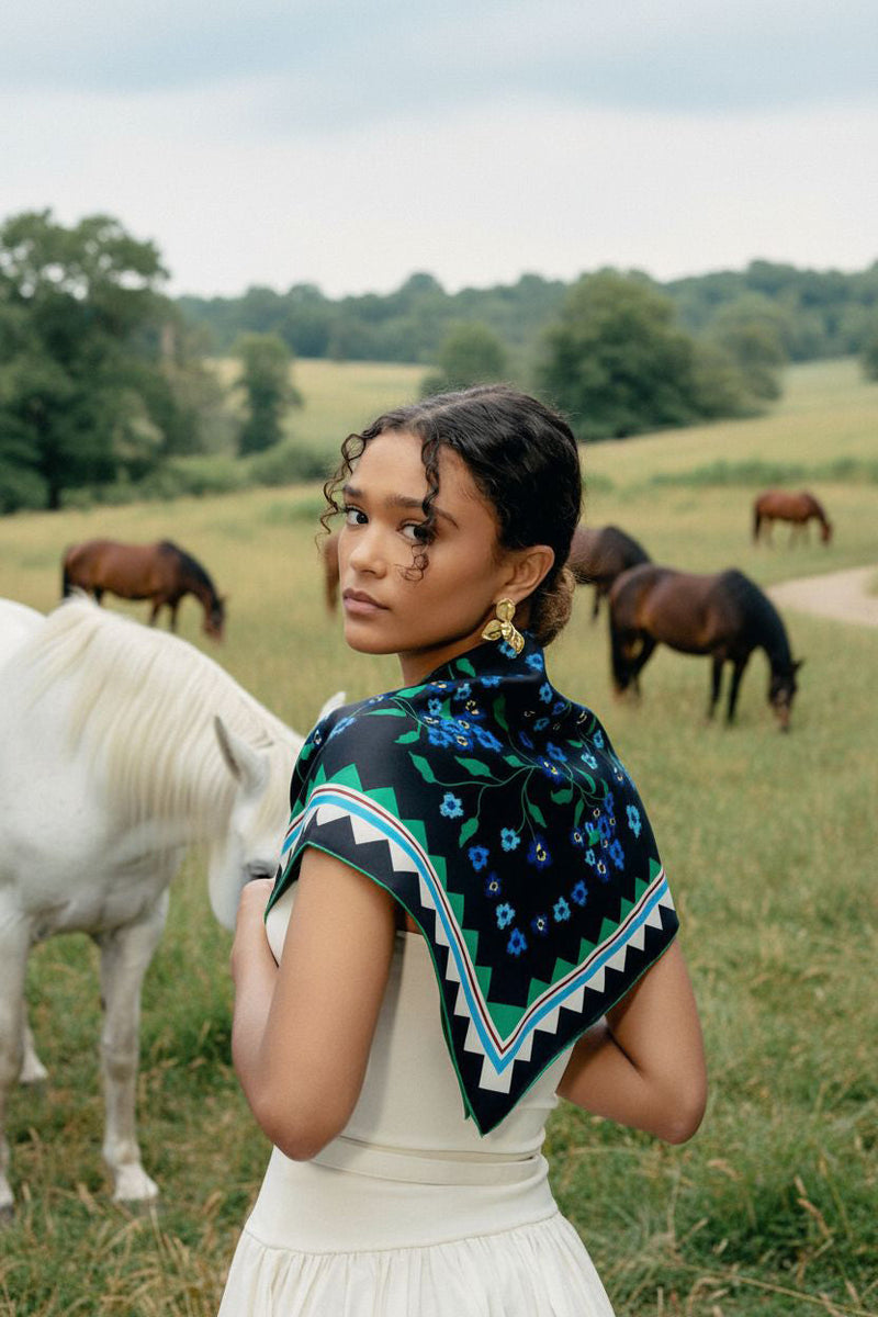 Jessie Zhao New York 25" Double Sided Silk Scarf Garden Nocturne