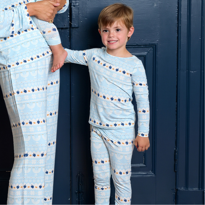 Pink Chicken Bamboo Pajamas in Hanukkah Fair Isle