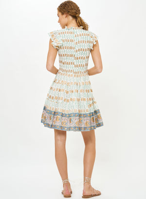 Oliphant Smocked Flirty Short Dress in Geneva Green