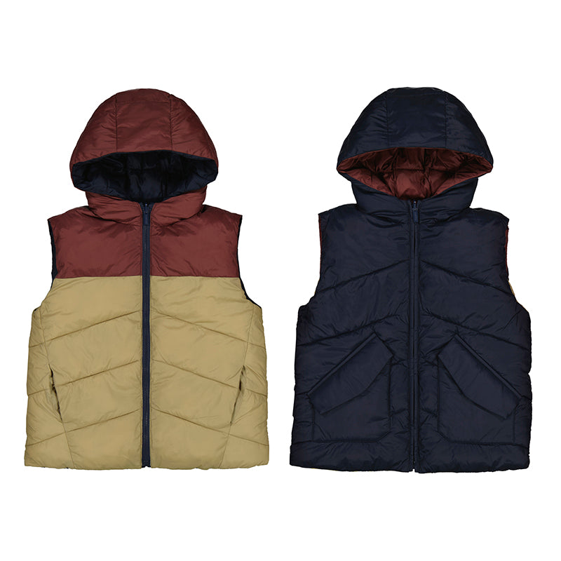 Mayoral Reversible Hooded Vest in Navy/Tan