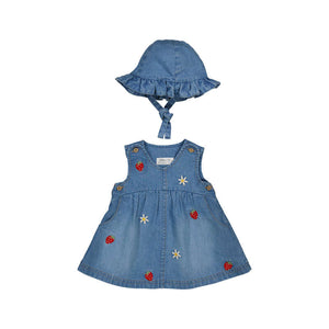 Mayoral Dress and Hat Set in Strawberry Denim