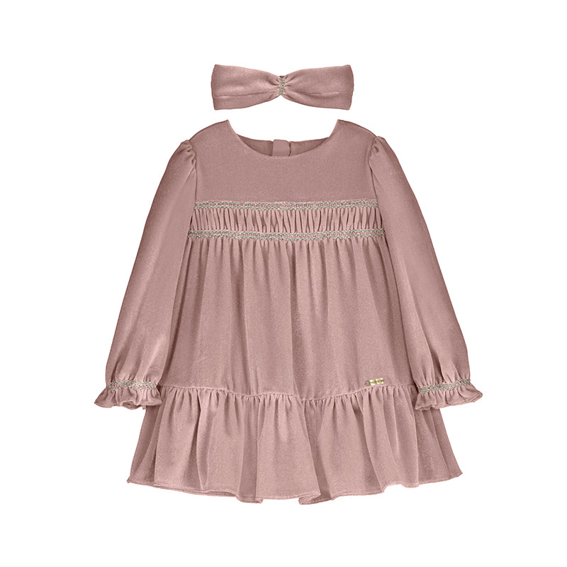 Mayoral Velvet Dress in Mauve, with headband