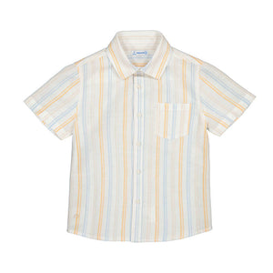 Mayoral Short Sleeve Linen Shirt in Peach Stripe