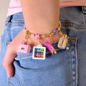 Charm It! Gold Bead Heart and Star Stretch Bracelet