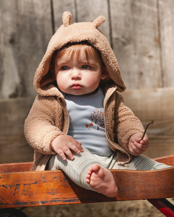 Deux Par Deux Sherpa Bear Hooded Zip Jacket in Brown
