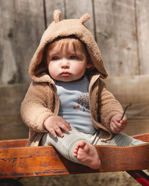 Deux Par Deux Sherpa Bear Hooded Zip Jacket in Brown