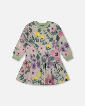 Deux Par Deux Fleece Dress in Watercolor Flowers