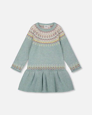 Deux Par Deux Knit Jacquard Dress in Jadeite