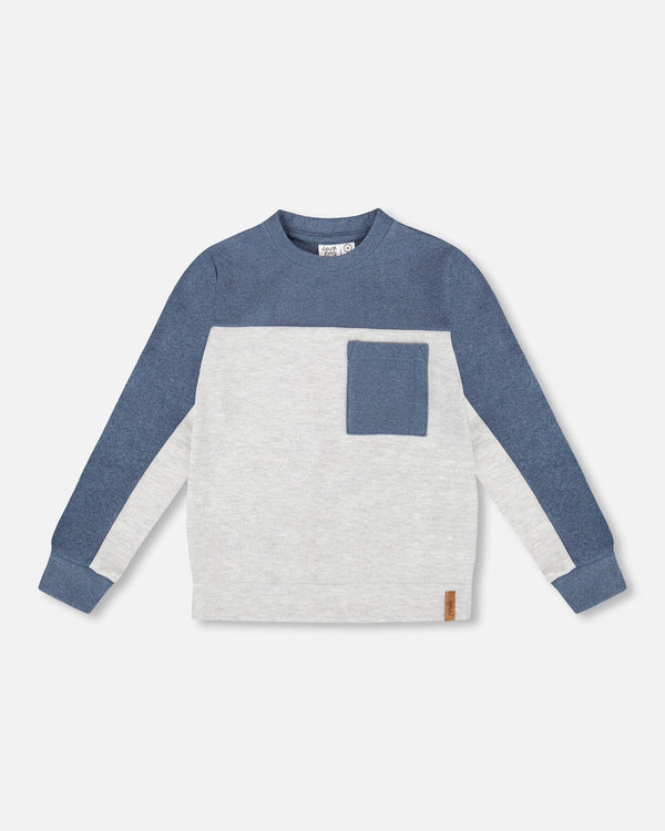 Deux Par Deux Brushed Jersey Top in Light Grey Colorblock