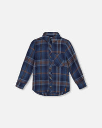 Deux Par Deux Flannel Shirt in Navy Plaid