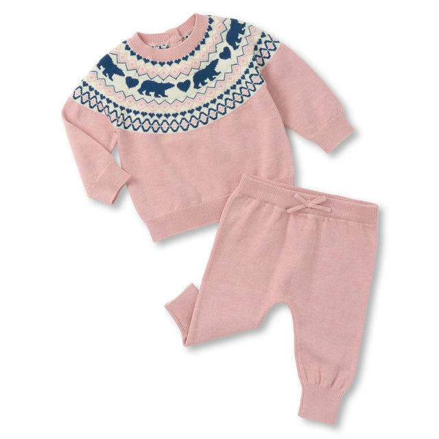 Hatley Powder Pink Sweater Set in Bears