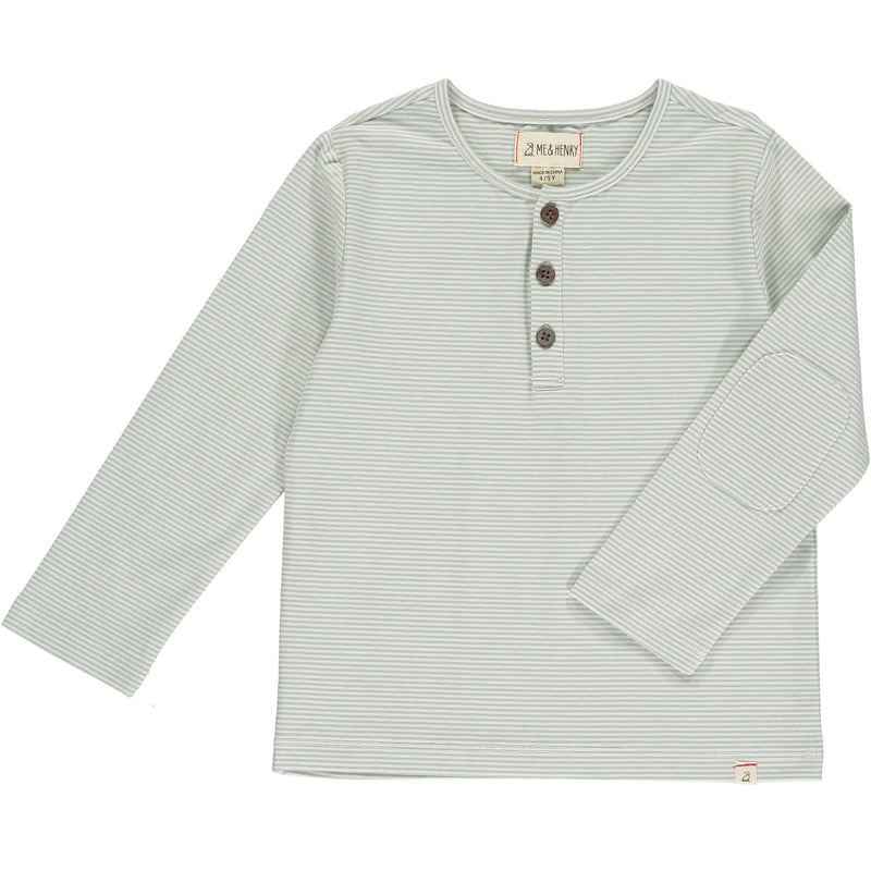 Me & Henry Adams Elbow Patch Henley in Sage/White Stripe