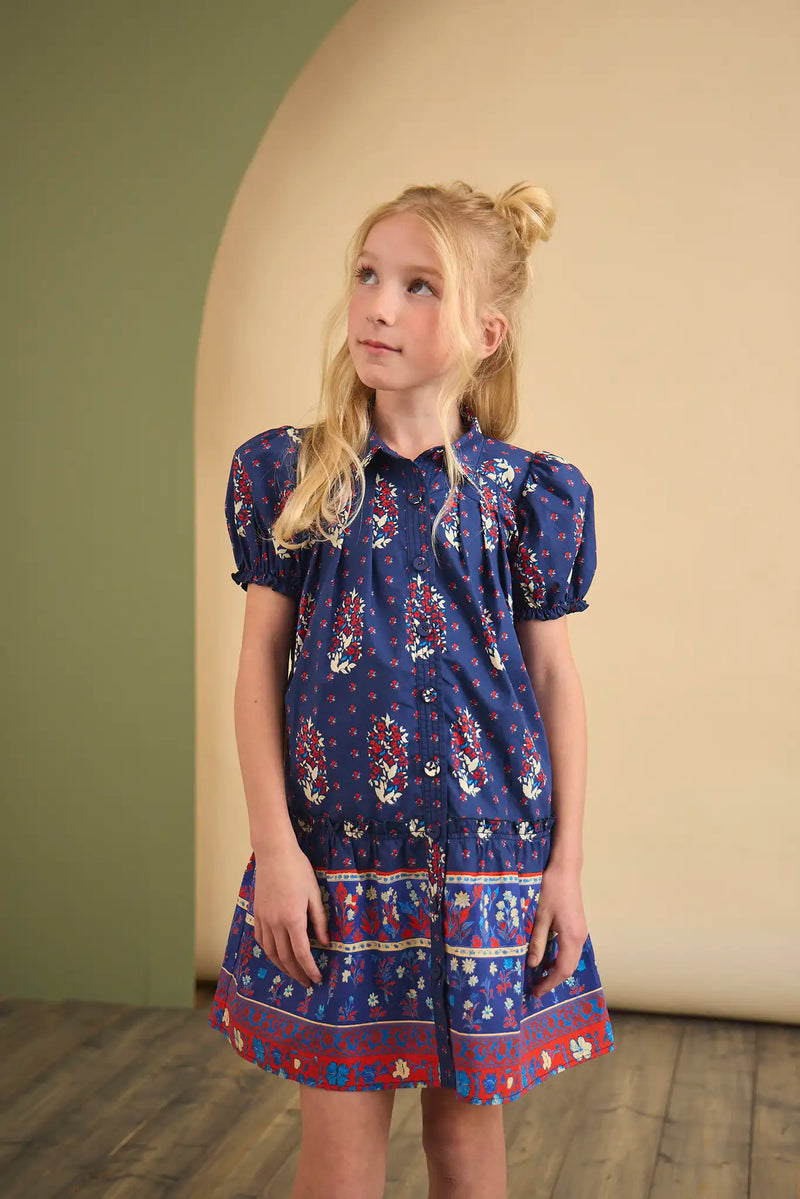 Hunter Bell Kids Drifter Dress in Fall Floral Navy