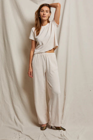 perfectwhitetee Holly Velour Wide Leg Sweatpant in Sugar