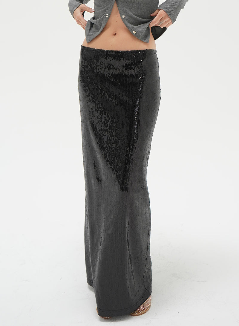 LNA Elettra Sequin Skirt in Black