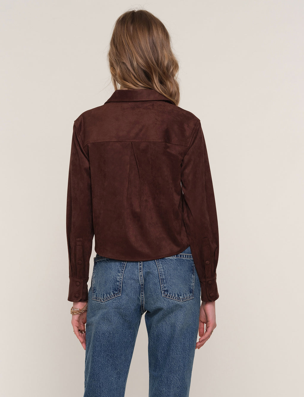 Heartloom Castalia Suede Button Down Top in Coco