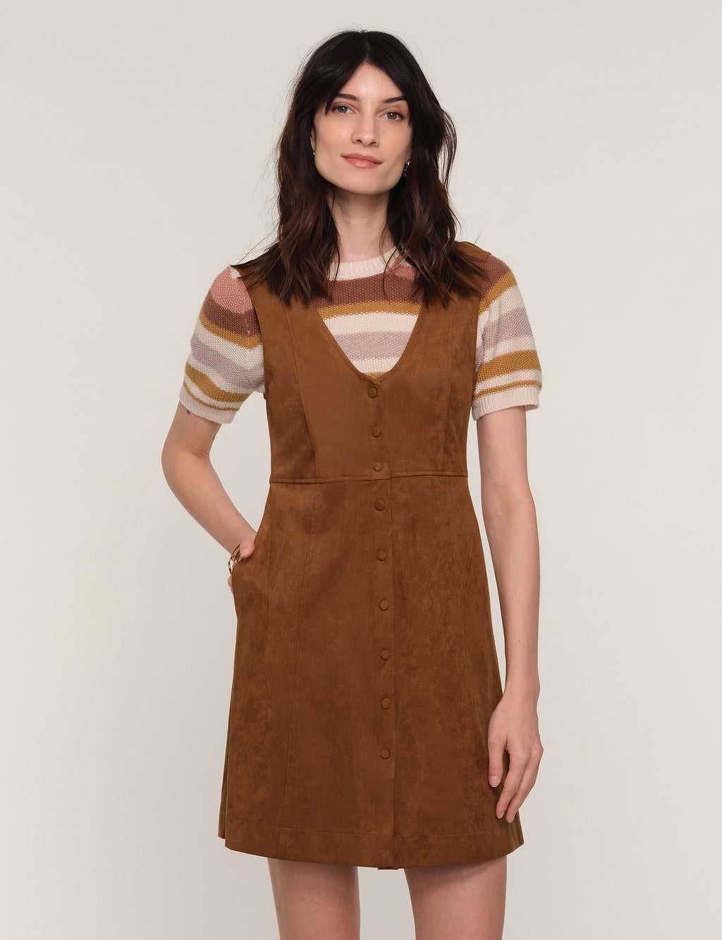 Heartloom Bridget Suede Button Down Jumper Dress in Graham