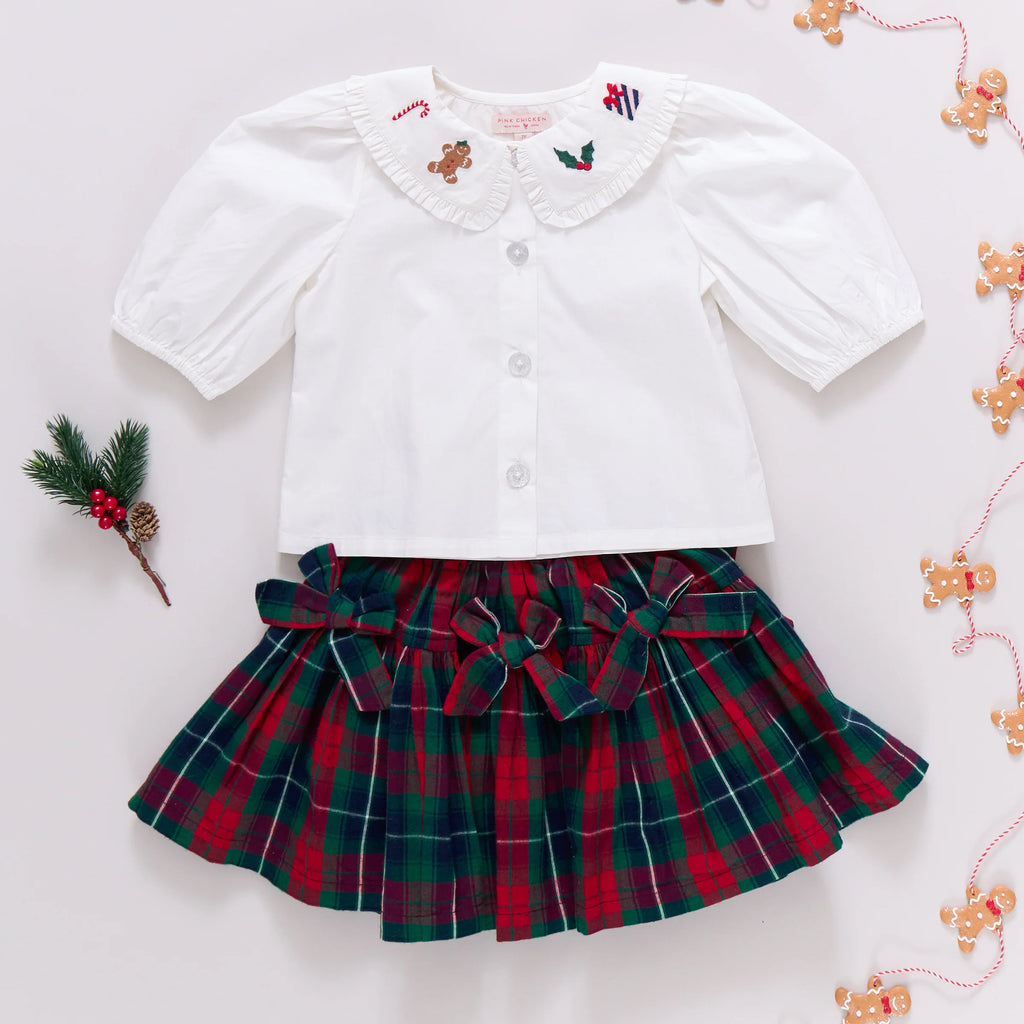 Pink Chicken Maribelle Bow Skirt in Red Tartan