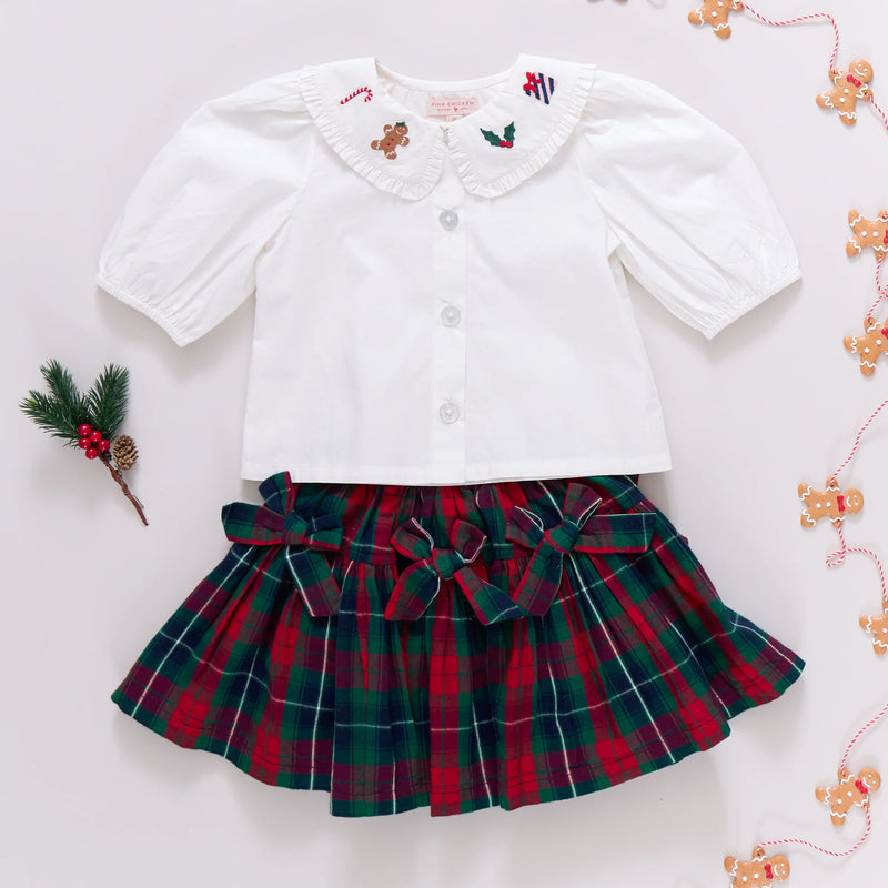 Pink Chicken Maribelle Bow Skirt in Red Tartan