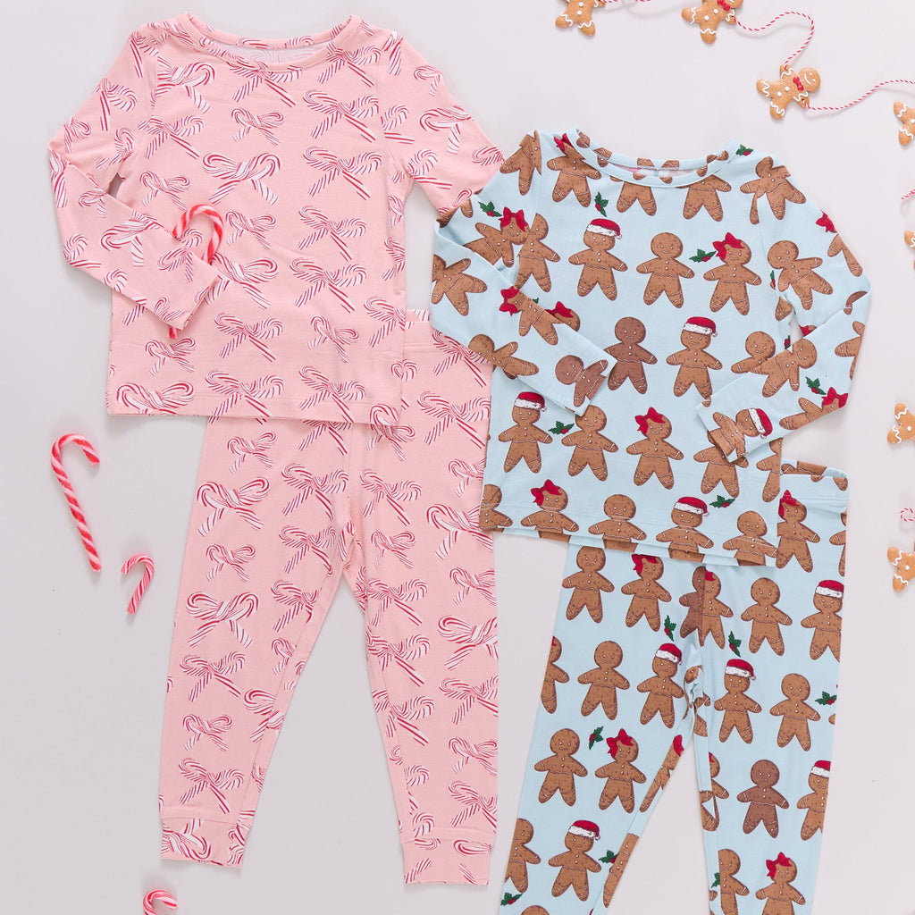 Pink Chicken Bamboo Pajama Set in Candy Cane Bows